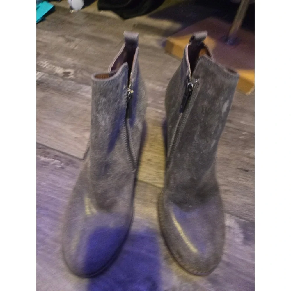 Lucky Brand Womens Yesterr Wedge Booties Gray Leather Ankle Mid High Heel Sz 9